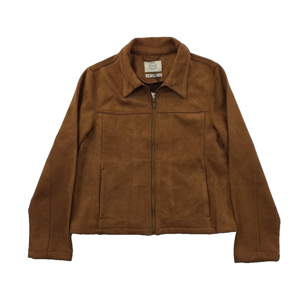 Stoosh Faux Suede Full Zip Jacket Womens L‎ Large Brown NEW Long Sleeve NWT